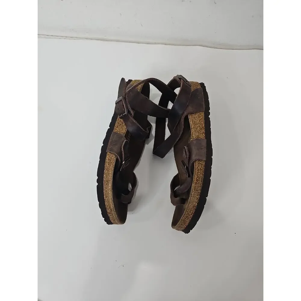 Birkenstock Yara Habana Oiled Leather Sandals Ankle Strap Brown Women's Size 38